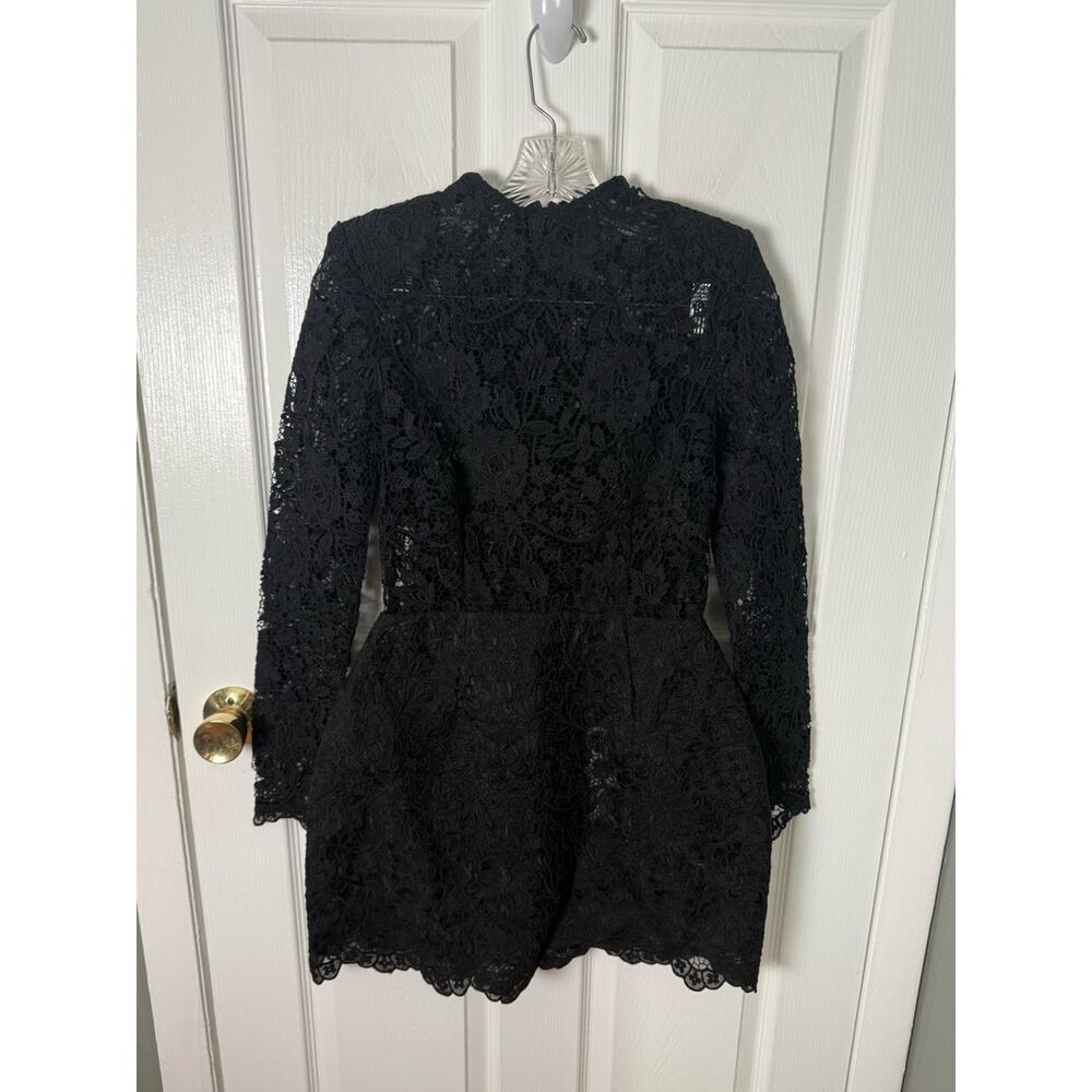 Nadine Merabi Addison Long Sleeve Lace Overlay Cocktail Minidress in Black 4 - Picture 2 of 8